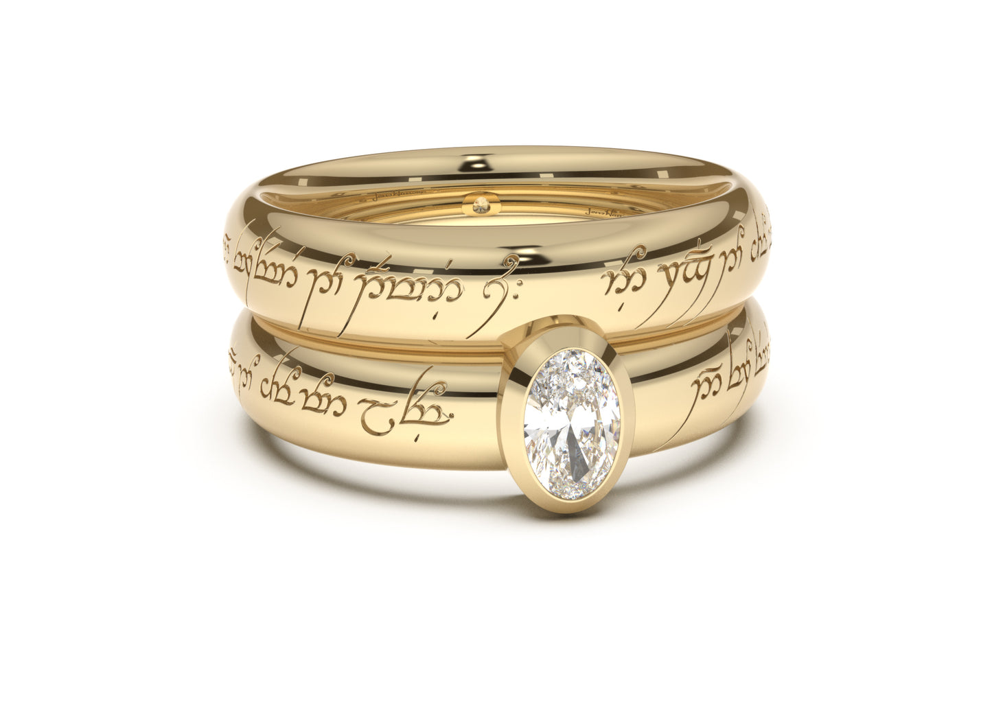 Oval Modern Elvish Engagement Ring, Yellow Gold