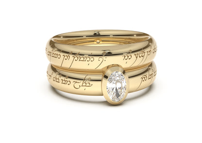 Oval Modern Elvish Engagement Ring, Yellow Gold