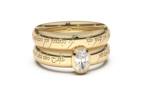 Oval Modern Elvish Engagement Ring, Yellow Gold