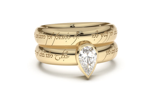 Pear Modern Elvish Engagement Ring, Yellow Gold