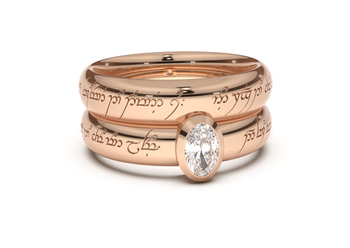 Oval Modern Elvish Engagement Ring, Red Gold