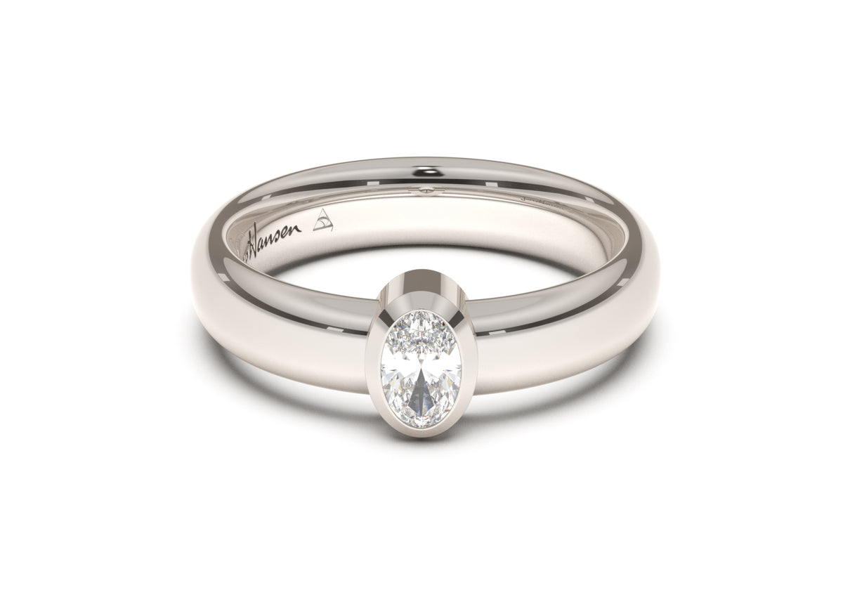 Oval Modern Engagement Ring, White Gold & Platinum