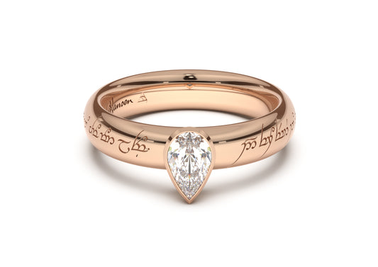 Pear Elegant Elvish Engagement Ring, Red Gold