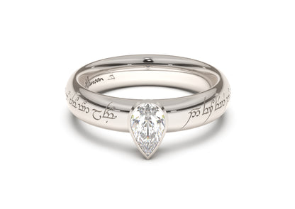 Pear Elegant Elvish Engagement Ring, White Gold & Platinum