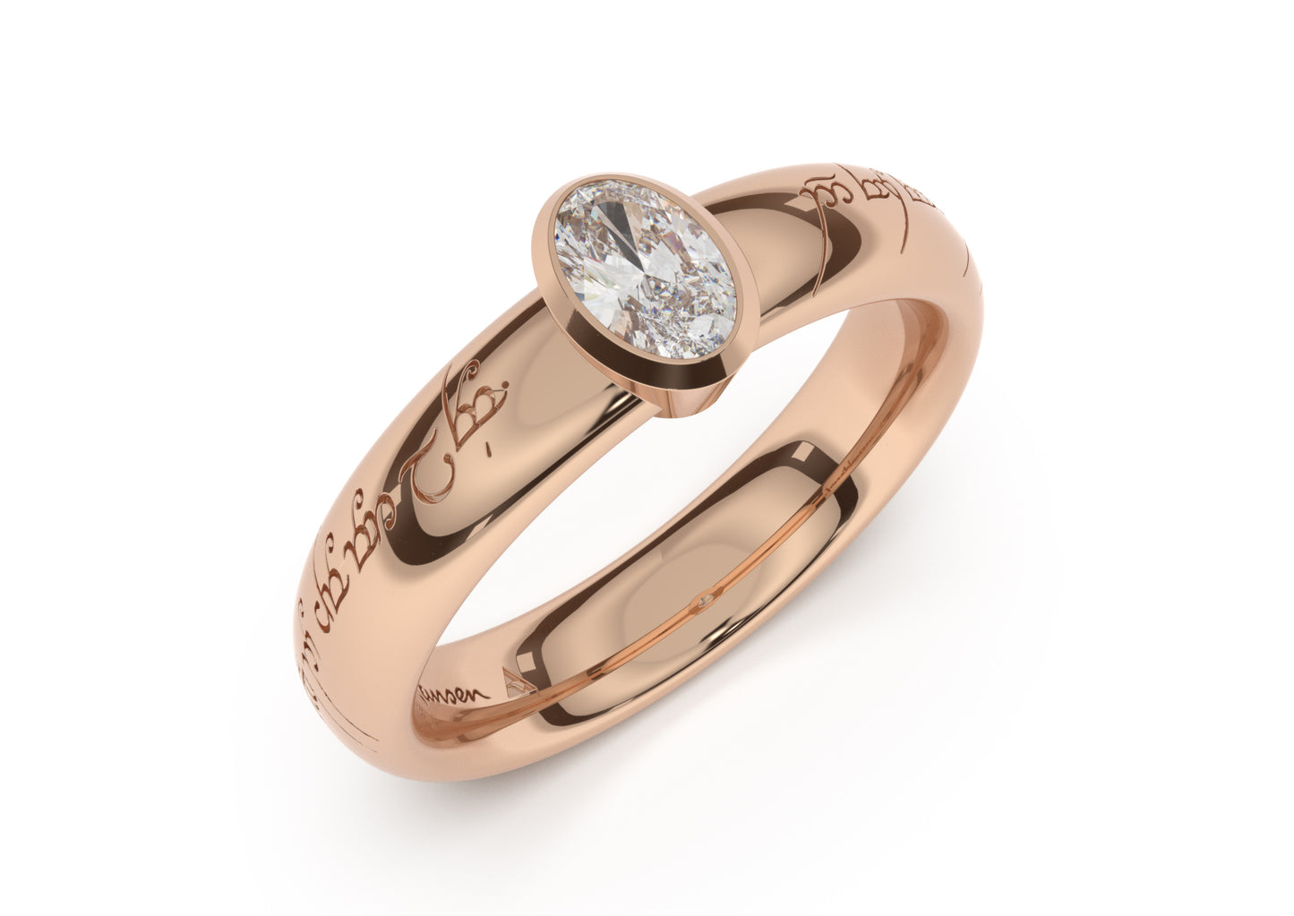 Oval Elegant Elvish Engagement Ring, Red Gold