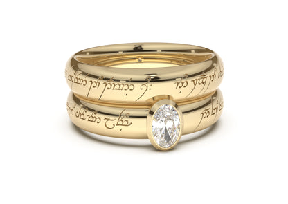 Oval Elegant Elvish Engagement Ring, Yellow Gold