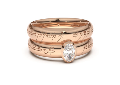 Oval Elegant Elvish Engagement Ring, Red Gold