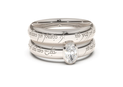 Oval Elegant Elvish Engagement Ring, White Gold & Platinum