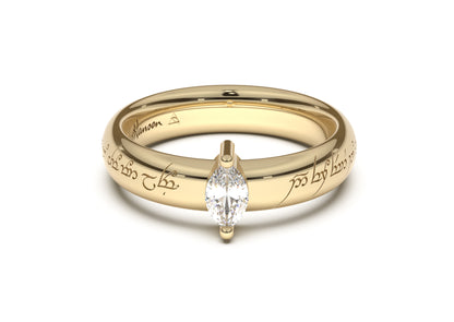 Marquise Classic Elvish Engagement Ring, Yellow Gold