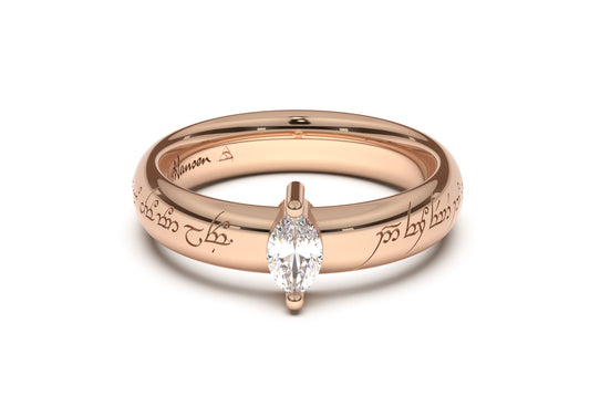 Marquise Classic Elvish Engagement Ring, Red Gold