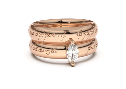 Marquise Classic Elvish Engagement Ring, Red Gold