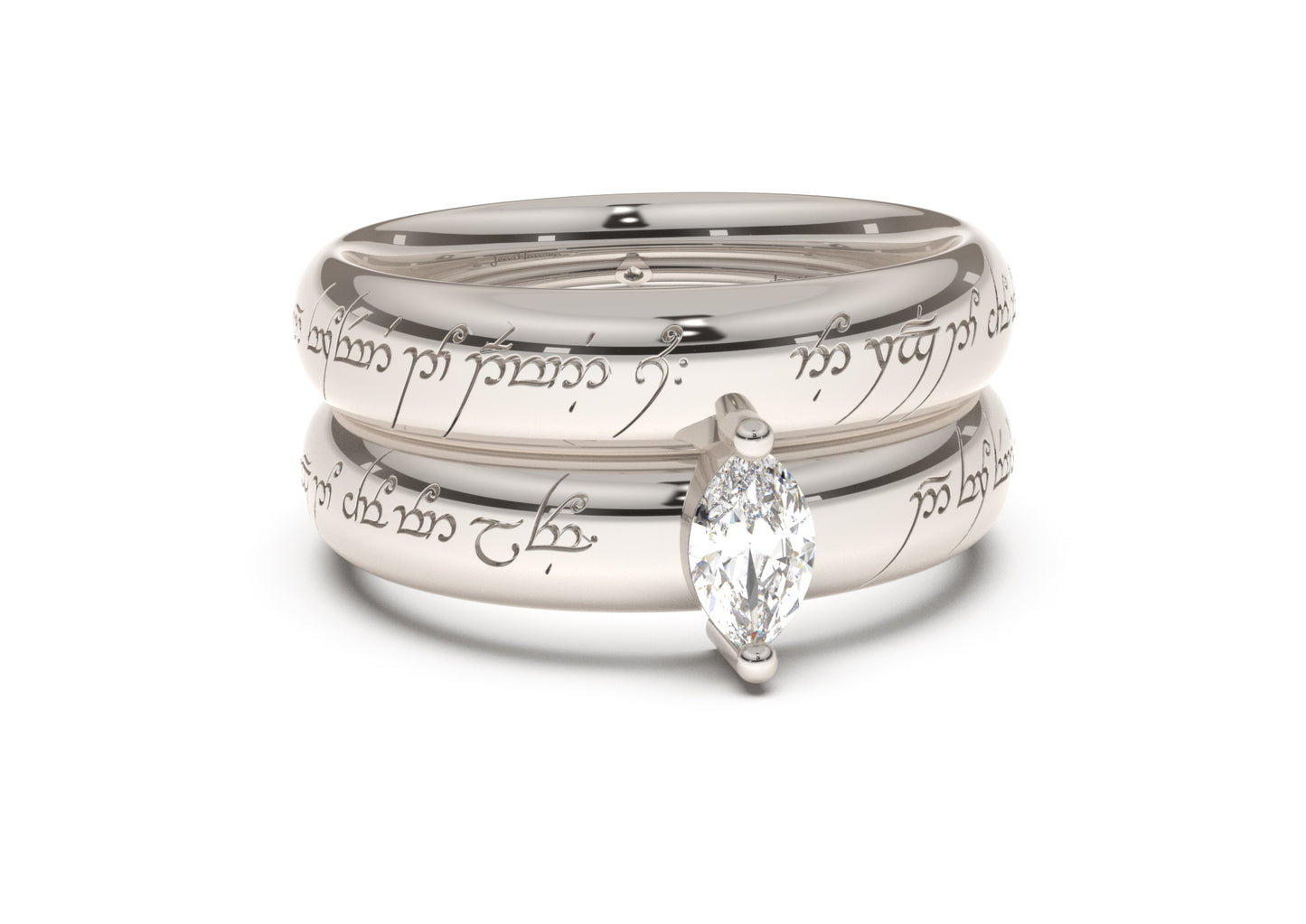 Marquise Classic Elvish Engagement Ring, White Gold & Platinum