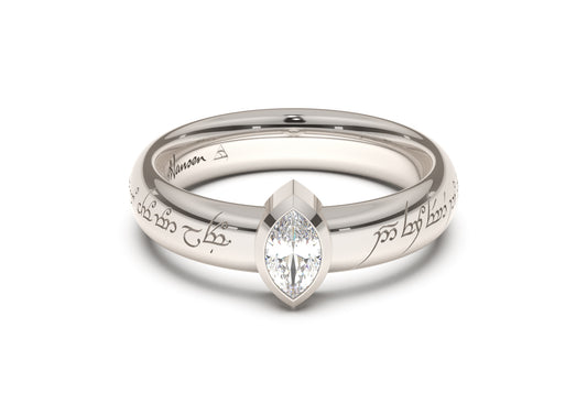 Marquise Modern Elvish Engagement Ring, White Gold & Platinum