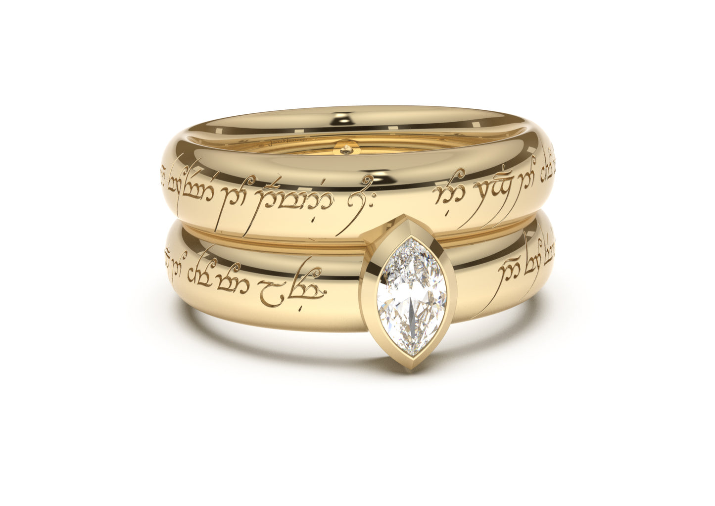 Marquise Modern Elvish Engagement Ring, Yellow Gold