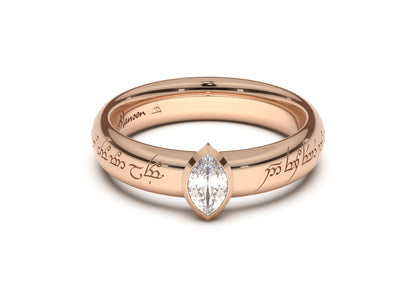 Marquise Elegant Elvish Engagement Ring, Red Gold