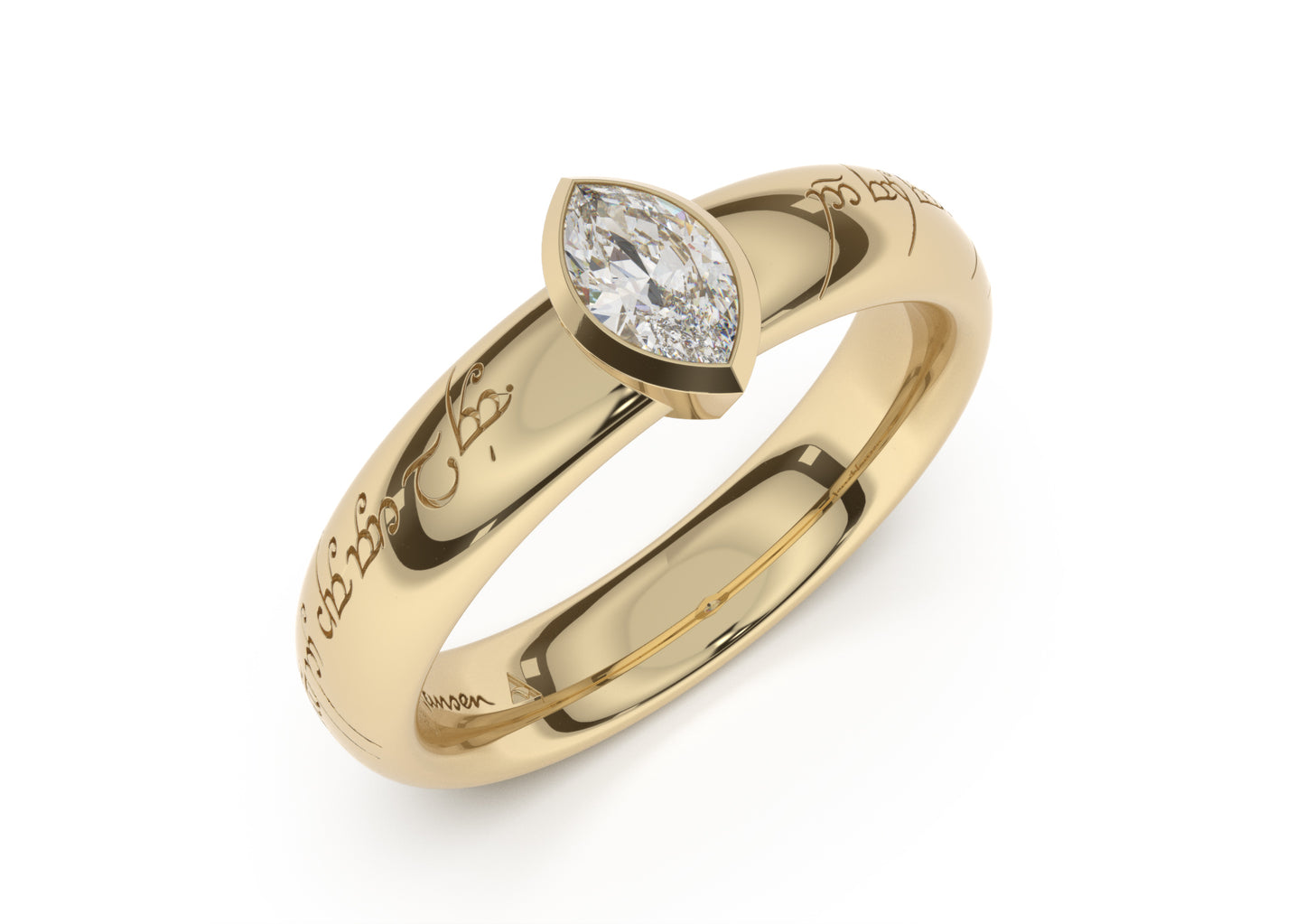 Marquise Elegant Elvish Engagement Ring, Yellow Gold