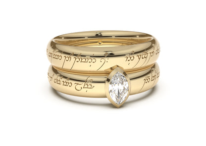 Marquise Elegant Elvish Engagement Ring, Yellow Gold
