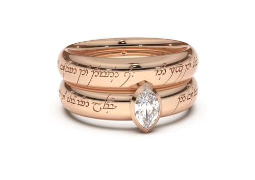 Marquise Elegant Elvish Engagement Ring, Red Gold