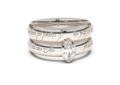 Marquise Elegant Elvish Engagement Ring, White Gold & Platinum