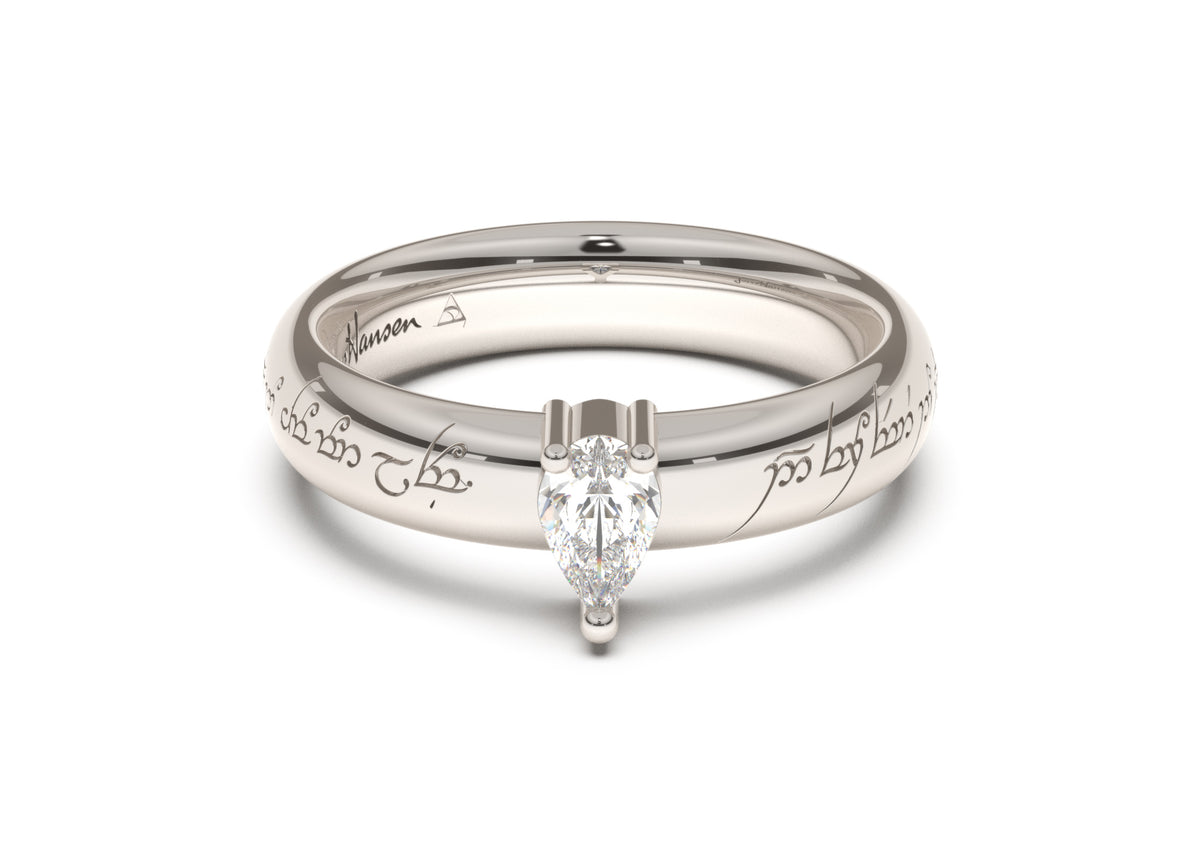 Pear Classic Elvish Engagement Ring, White Gold & Platinum