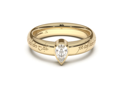 Pear Modern Elvish Engagement Ring, Yellow Gold