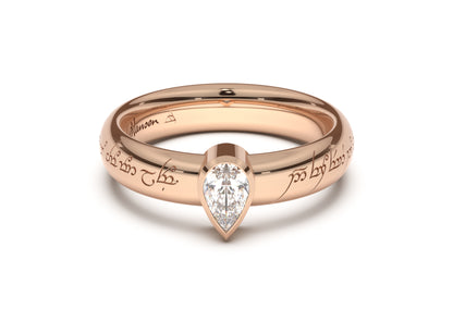 Pear Modern Elvish Engagement Ring, Red Gold