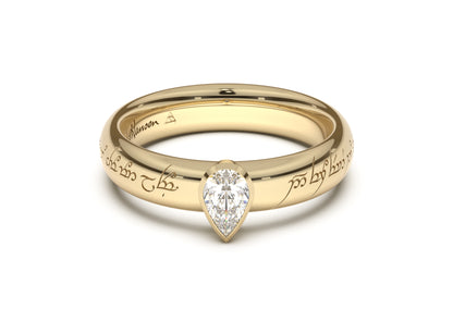 Pear Elegant Elvish Engagement Ring, Yellow Gold