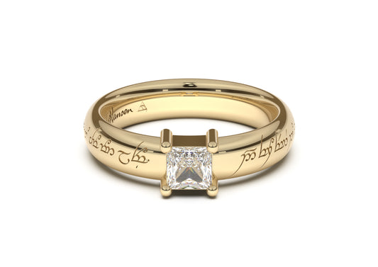 Princess Classic Elvish Engagement Ring, Yellow Gold