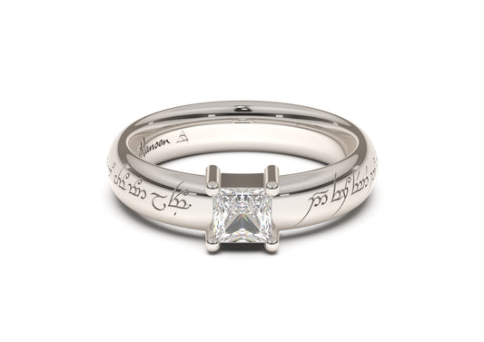 Princess Classic Elvish Engagement Ring, White Gold & Platinum