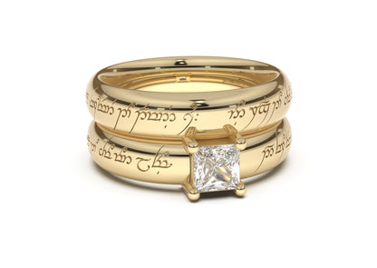 Princess Classic Elvish Engagement Ring, Yellow Gold