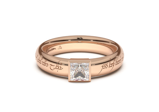 Princess Elegant Elvish Engagement Ring, Red Gold