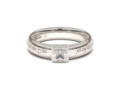 Princess Elegant Elvish Engagement Ring, White Gold & Platinum