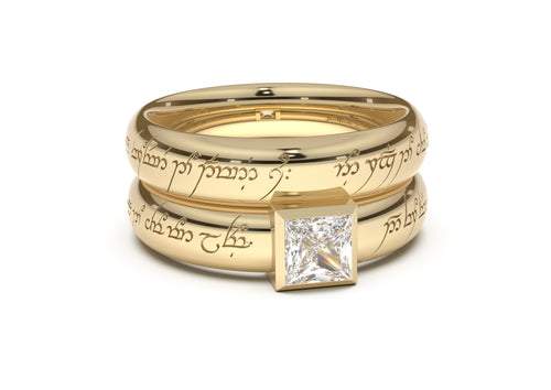 Princess Modern Elvish Engagement Ring, Yellow Gold