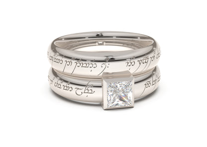 Princess Modern Elvish Engagement Ring, White Gold & Platinum