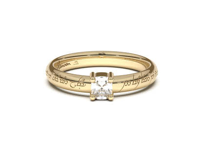 Cushion Classic Slim Elvish Engagement Ring, Yellow Gold