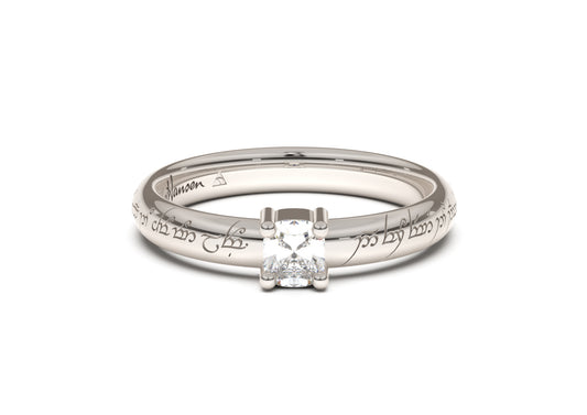 Cushion Classic Slim Elvish Engagement Ring, White Gold & Platinum