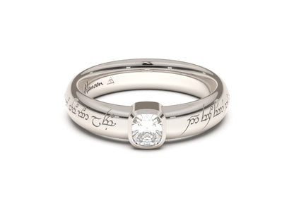 Cushion Modern Elvish Engagement Ring, White Gold & Platinum