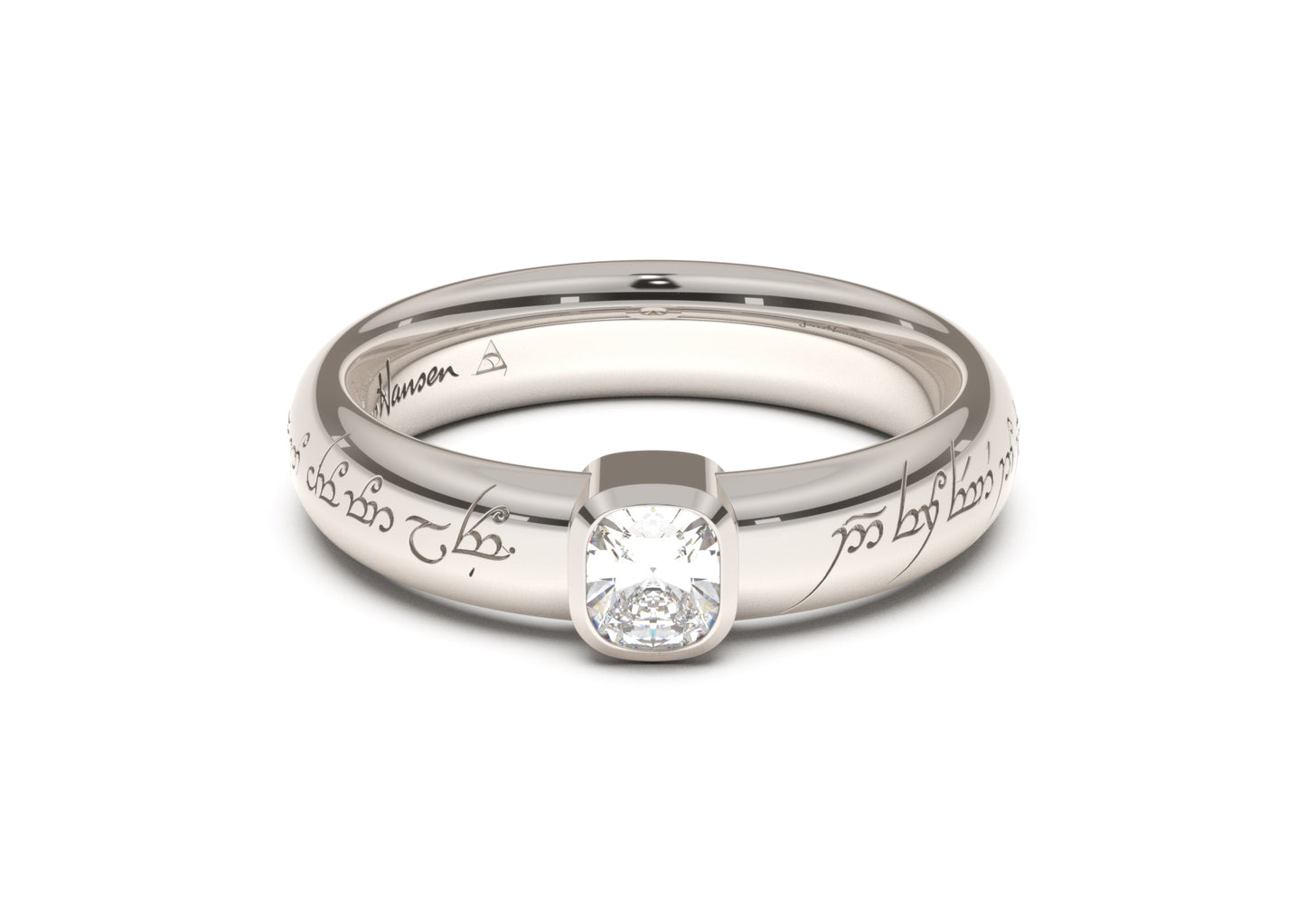 Cushion Modern Elvish Engagement Ring, White Gold & Platinum