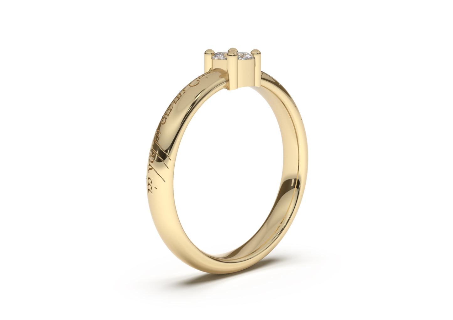 Cushion Classic Slim Elvish Engagement Ring, Yellow Gold