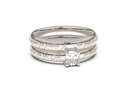 Cushion Classic Slim Elvish Engagement Ring, White Gold & Platinum