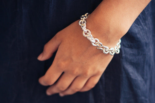 Open Round Link Bracelet, Pure Silver